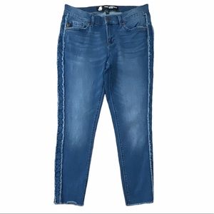 Karl Lagerfeld Women Sz 10 Blue Straight Leg Frayed Side Seam And Hem Jeans